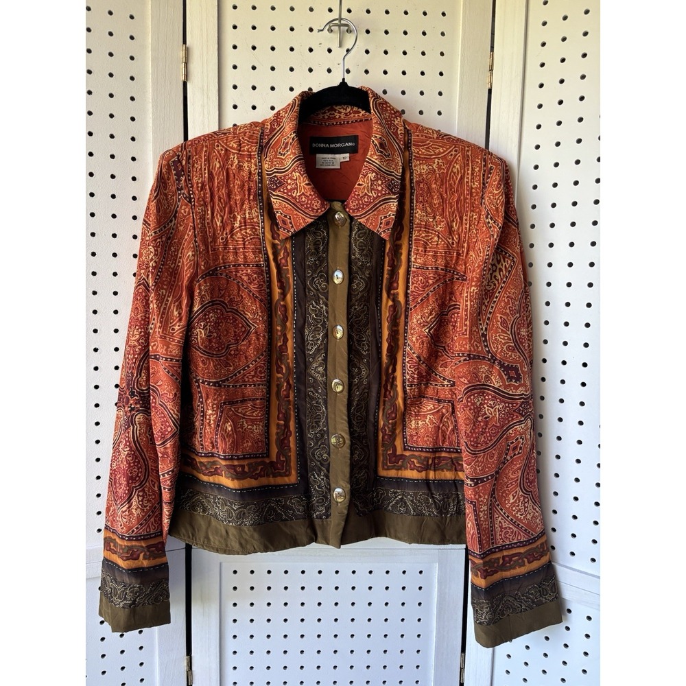 VTG Donna Morgan 100% Silk Women's Size 12 M/L Button Front Blazer Jacket